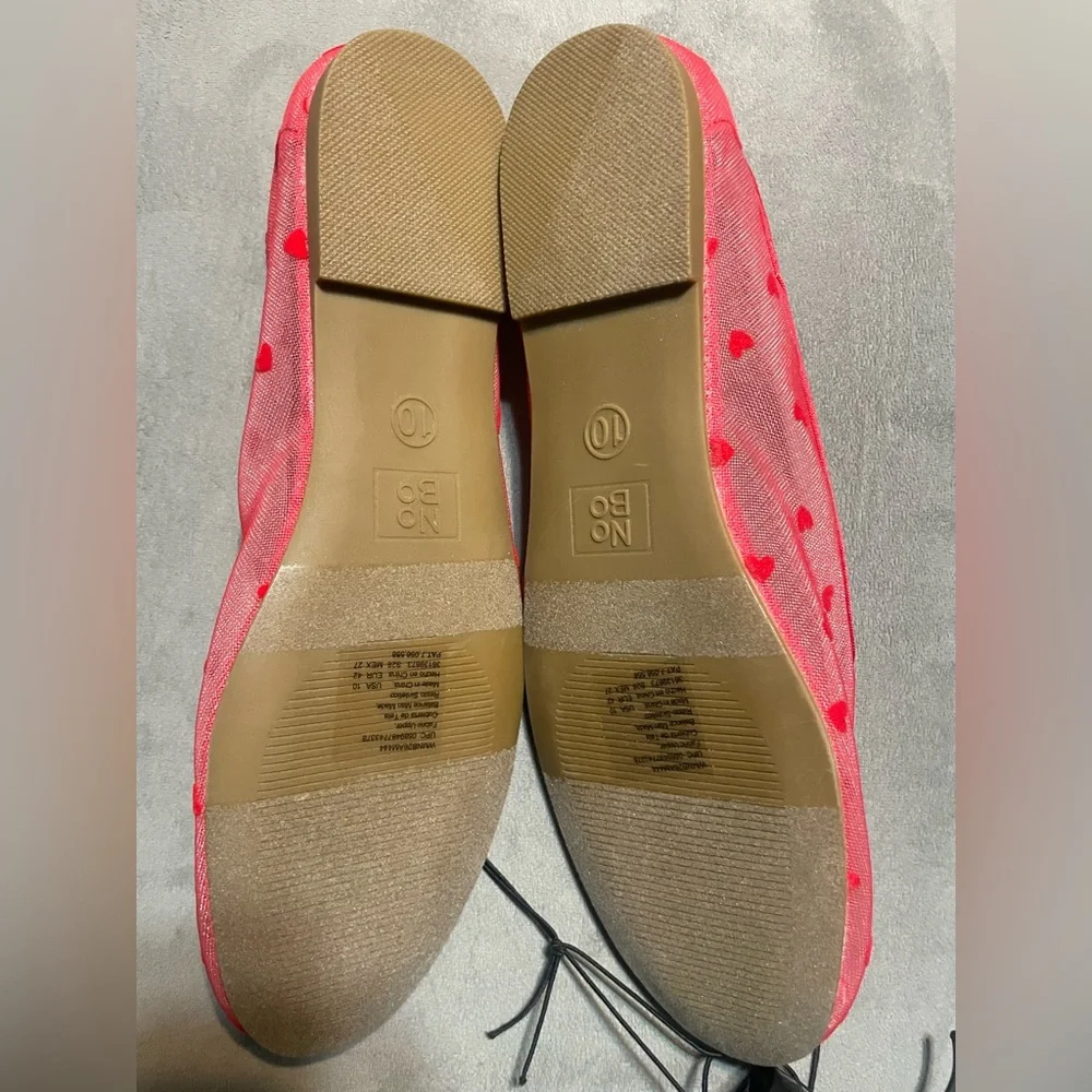 NWOT No Boundaries Mesh Ballet Flats Red Heart Print SlipOn Shoes Womens Size 10